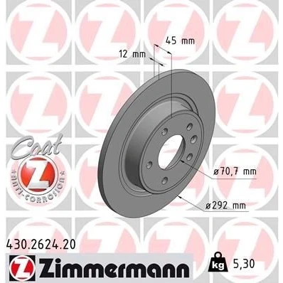 Bild av ZIMMERMANN COAT Z 430.2624.20 Disque de frein 292 12 6/5 5 115 plein revêtu OPEL: Astra J portes, Zafira C Tourer, GTC