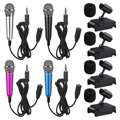 Bild av Vegena 4 stycken minimikrofon, Asmr mikrofon minimikrofon bärbar, för mobiltelefon, liten mikrofon, mini karaoke mobiltelefon med stativ mobil bärbar dator och