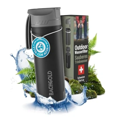 Bild av Bachgold® Profi Outdoor vattenfilterflaska [650ml] med 1500L filterkapacitet tar bort 99,99% av alla bakterier och filtrerar virus, partiklar tungmetaller Blackout &amp; krissäker.
