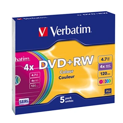 Bild av Verbatim 43297 DVD+RW 4x icke utskrivbara färger slimmat fodral (paket med 5)