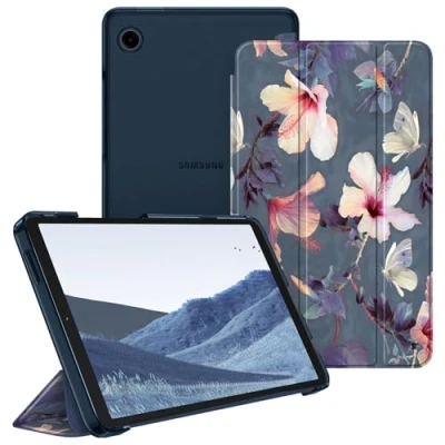 Bild av FINTIE Fodral för Samsung Galaxy Tab A9 8,7 tum 2023, ultratunt skyddsfodral med genomskinlig baksida skydd surfplatta SM X110/X115/X117, blommande hibiskus