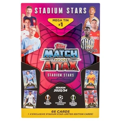 Bild av Topps Match Attax 23/24 Mega Tin 1 innehåller 66 kort plus 4 exklusiva Stadium Stars Limited Edition