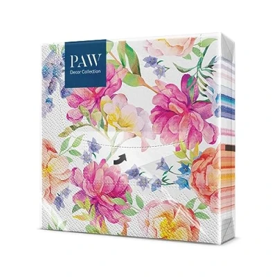 Bild av PAW servetter 3 lager (33 x 33 cm) I 20 stycken perfekt för födelsedagar, fester, bröllop, nattvard och fester pappersservetter färgglada pioner, blommor färg: orkidé med pion