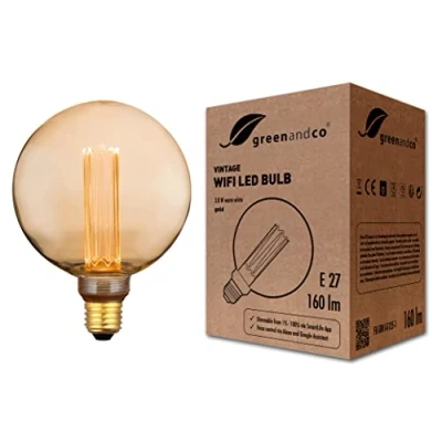 Bild av greenandco® WiFi smart LED lampa med app (ingen hubb krävs) Vintage Design E27 G125, 3,8W 160lm 1800K 320 230V, inget flimmer, dimbar, kompatibel Alexa och Google Assistant