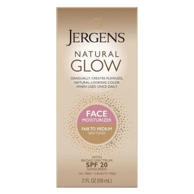 Bild av Jergens Natural Glow oljefri daglig fuktkräm för ansikte med brett spektrum SPF 20, rättvis till medelstora hudtoner, 57 ml