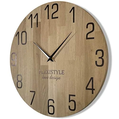 Bild av Flexibel väggklocka natur diameter 50 cm träutseende 100% ek, modernt trä, vardagsrum, utan tickande ljud ... (50 cm, svart)