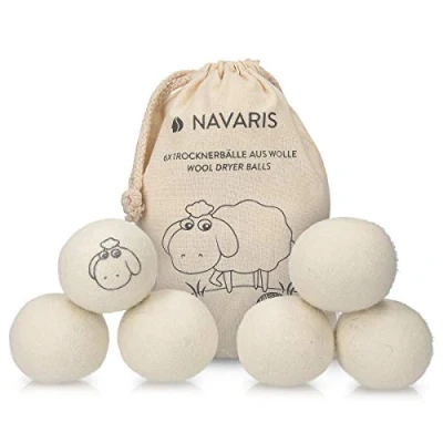 Bild av Navaris Ulltorkbollar paket med 6 torktumlare tvättboll set tillverkad av 100 % ren ullfilt naturlig, allergivänlig, babysäker, återanvändbar, mild