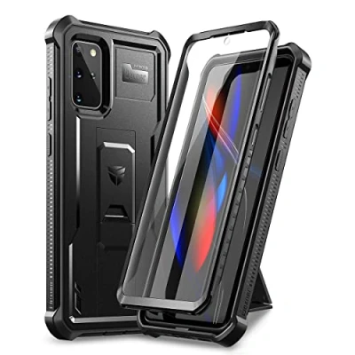 Bild av Dexnor Fodral för Samsung S20 Plus, [inbyggt skärmskydd och stativ] slitstarkt militärklassat skydd stötsäkert skyddsfodral Plus Svart
