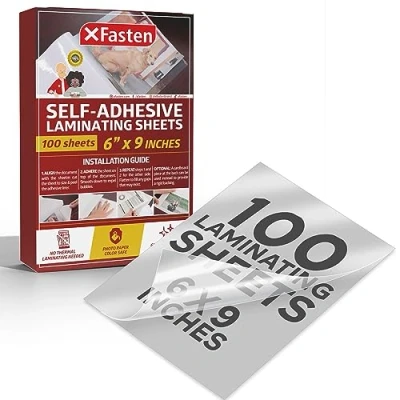 Bild av XFasten självhäftande lamineringsark, 15 x 23 cm 100 pack, 4,76 mil gula resistenta tätningar lamineringsark bulk, laminatark, ingen värme självlaminerande ark, klara ark