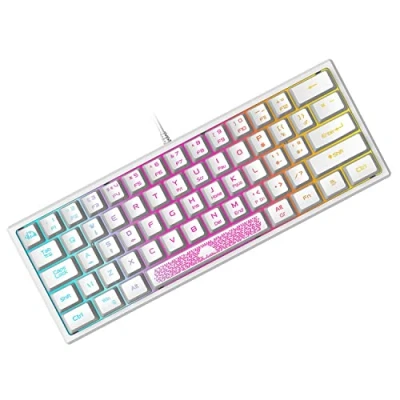 Bild av ZIYOU LANG K61 Mini 60% Speltangentbord, Optisk RGB Chroma Bakgrundsbelyst Membran Semi Mekaniskt Gaming Light Up Keyboard, Kompakt 62 Tangenter, UK Layout, USB Wired, för PC Laptop Mac Vit