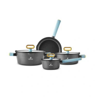 Bild av Karaca Swiss Crystal Ceramic Fancy Köksredskap set Non stick kastruller och stekpannor med lock PFAS fri, diskmaskinssäker, induktionshäll kompatibel köksredskap, svart, 7 delar