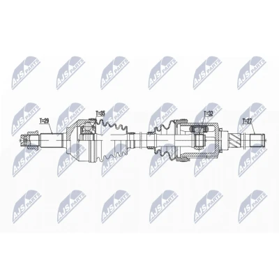 Bild av NTY NPW NS 165 Arbre de transmission Essieu avant gauche 667 Boîte vitesses à variateur classique (CVT, continu) RENAULT: Koleos I, NISSAN: X Trail