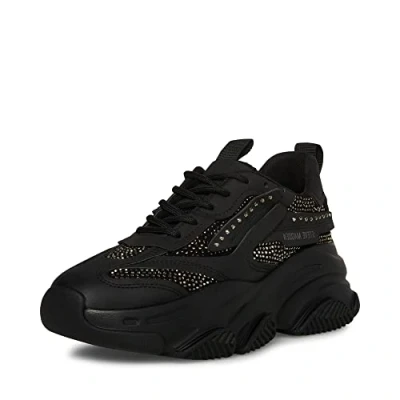 Bild av Steve Madden Possession Black Rhinestone Embellished Lace Up Low Top Sneakers (Black Rhinestone, 8.5)