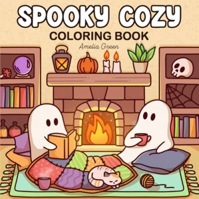 Bild av Spooky Cozy: Cute &amp; Simple Coloring Book for Adults and Teens Featuring Adorable Characters, Creepy Creatures Cozy Hygge Scenes Relaxation