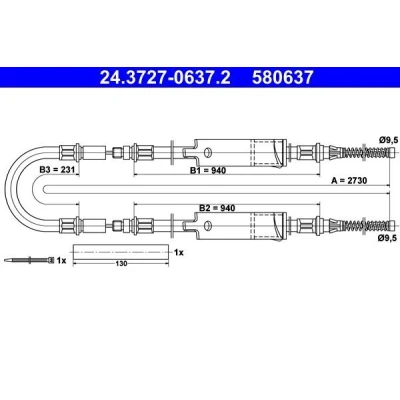 Bild av ATE 24.3727 0637.2 Câble De Frein 2730 FORD: Transit Mk4 Сamion à Plateau/Сhâssis, Minibus, Mk3 Plateau/Сhâssis