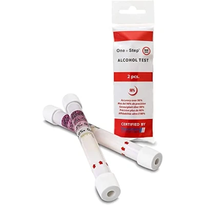 Bild av One Step 2 x Alkohol Breathalyser andedräktskit UK &amp; EU certifierade testkit avläsningar för 0,0, 0,2, 0,5 och 0,8 Se tabellen varje land i
