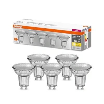 Bild av OSRAM LED Base PAR16, bas: GU10, ej dimbar, varm vit, ersätter en konventionell 35 watts lampa, 36 graders strålvinkel, 5 pack