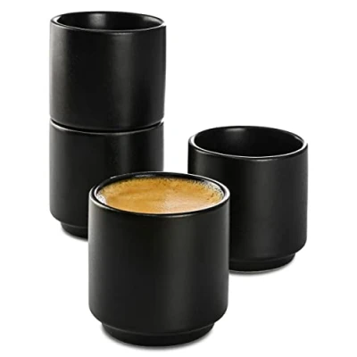 Bild av Cosumy Espressokoppar svart set med 4 stycken keramik stapelbar design tjockväggig diskmaskinssäker 70 ml