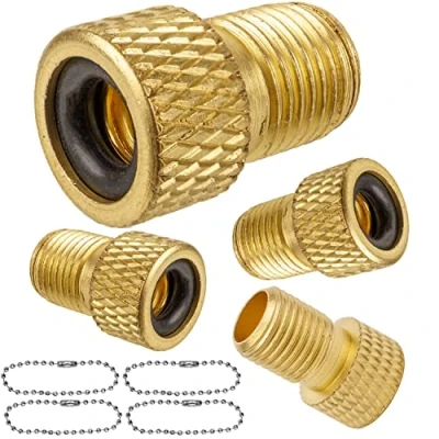 Bild av Your Day Mate adapter för Dunlop och Sclaverand ventil till Schrader ventil, 4 stycken, DV + SV AV med fästkedja, cykelventiladapter, hjulventil, adapter, blixtventil, Presta