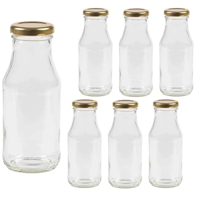 Bild av Vitrea 6 tomma glasflaskor 263 ml skruvlock guld mjölkflaskor, juiceflaskor, små flaskor att fylla med lock för mjölk, juice, smoothies, olja stycken, TO43