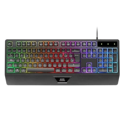 Bild av Mars Gaming MK124, Ergonomiskt H Mech Tangentbord, Integrerat Handledsstöd, FRGB Rainbow, Avancerat Antighosting Fullständigt Multiplattform PC Portugisiska, Svart