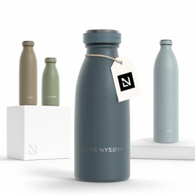 Bild av LARS NYSØM rostfri vattenflaska 350ml, 500ml, 750ml, 1L, 1,5 liter Termosflaska lämplig för kolsyrat Läcksäker sport, utomhus, skola (Stone Blue, 350ml)