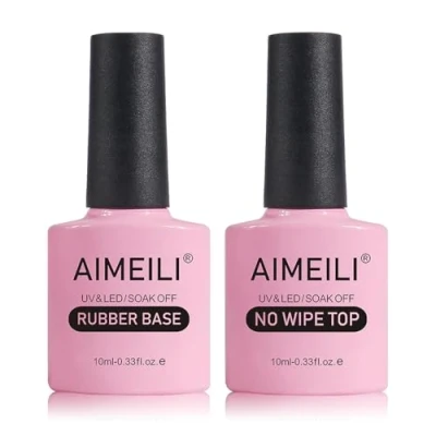 Bild av AIMEILI Ingen torka topplack och gummibas gel set halvpermanent transparent nagellack för soak off UV LED, 2 x 10ML