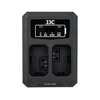 Bild av JJC USB dubbel batteriladdare för Sony NEX, Alpha A6500 A6400 A6300 A6000 ZV E10 etc. Kameror ersätter NP FW50 [Se beskrivning fler kompatibilitetskameror]