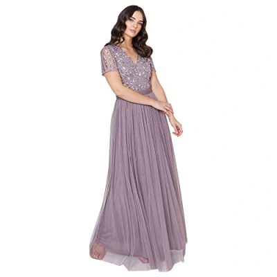 Bild av Maya Deluxe Prickig Grön Dimmig Randig Brudtärneklänning Dam Klänning, Moody Lilac, 48