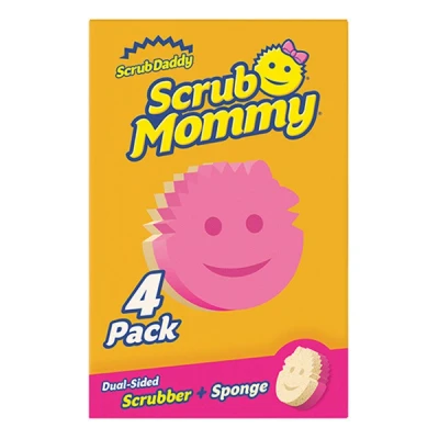 Bild av Scrub Daddy Mommy Wash Up Sponge dubbelsidig skrubbning icke repande skurare, smiley ansiktssvampar för rengöring av kök och badrum, diskskrubbare, FlexTexture hemprodukter, blandade 4 pack