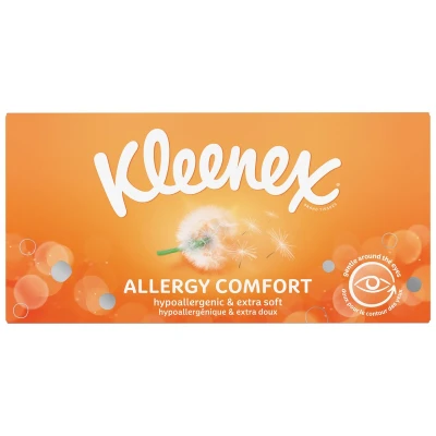 Bild av Kleenex Allergikomfort papper pappersnäsdukar låda med 56 näsdukar orange gul blå