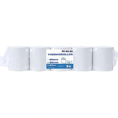 Bild av 5 st. Premium termofler 80 mm x 12 termopapper bonrollen (80 12) certifierad för kassaskrivare som Epson, IBM, metapace med mera.