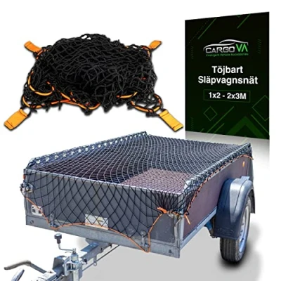 Bild av CargoVA® Intelligent trailer net stretchable 1x2 till 2x3 M elastiskt svart med gummiband och hörnmarkering för perfekt lastsäkring
