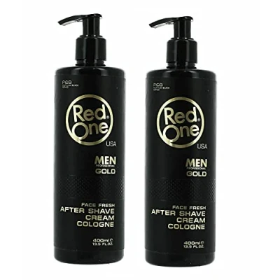 Bild av Redone After Shave Balm män Cream Cologne 2 x 400 ml Aftershave Gel rakning efterbehandling ger näring och kyler mot brand ansiktsvård frisörbehov (2 guld)