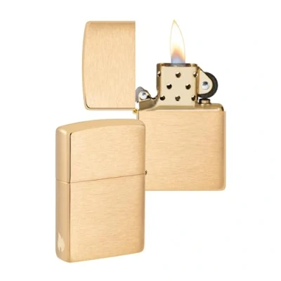 Bild av Zippo Flame Model borstad mässing lasergraverad vindtät tändare, påfyllningsbar, i högkvalitativ presentförpackning