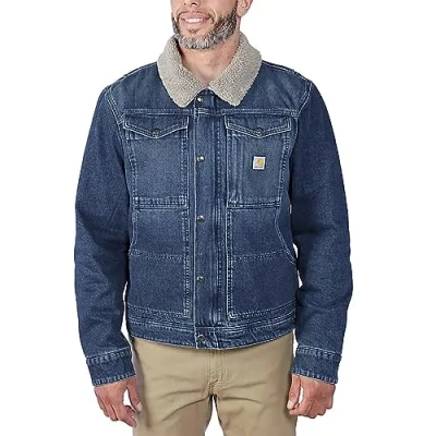 Bild av Carhartt övergångsjacka, avslappnad passform, denim, sherpa lind, färg: beech, storlek: L, bok, L