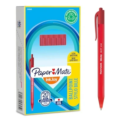 Bild av Paper Mate InkJoy 100RT Kulspetspennor med tryckknapp Mediumspets (1,0 mm) Röd 20 stycken