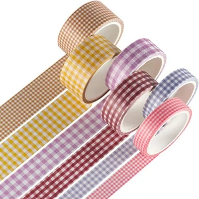 Bild av YUBX 6 rullar Washi tejpset VSCO dekorativ tejp för gör det själv hantverk, kultidskrifter, planerare, scrapbooking, inpackning (grundläggande pläd)