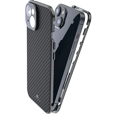 Bild av Black Rock Fodral 360 graders glasfodral, lämpligt för Apple iPhone 14 I kolfiber, mobilskal, kolbaksida (transparent med svart ram)