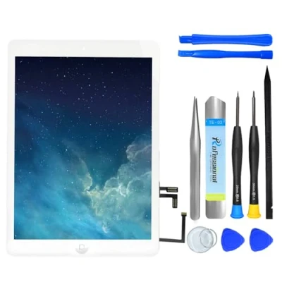 Bild av NB+ skärm ersättning för iPad Air 2013 pekskärm digitaliserare förinstallerad med hemknapp och självhäftande modell A1474 A1475 A1476 (vit)