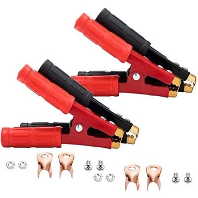 Bild av HuaLiSiJi krokodilklämmor stor 16 cm, 4 stycken startkablar, klämmor, 1 000 A, bil, krokodilklämmor, ren koppar med isoleringskappa för bilbatterier startkablar (1 A stycken)
