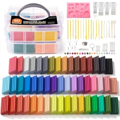 Bild av Polymerlera, shuttle Art 50 färger mjuk ugn baka modellering lera kit, 19 skulpterande verktyg och 10 typer av tillbehör, non stick, giftfri, idealisk gör det själv present till barn