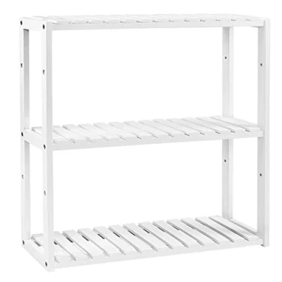 Bild av Songmics badrumshylla, bambuhylla, växthylla med 3 justerbara hyllor, väggmontering, fristående, för vardagsrum, hall, kök, 60 x 15 54 cm, vit BCB13 W