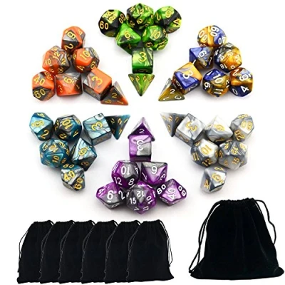 Bild av SmartDealsPro Dubbelfärger polyedriska tärningar set med påsar för D&amp;D DND RPG MTG fängelsehåla och drakar bordsskiva rulle spelspel D4 D6 D8 D10 D% D12 D20 (set 6 färger)