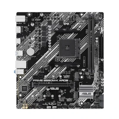 Bild av ASUS Prime B550M K ARGB AMD B550 Ryzen AM4 mATX moderkort (två M.2, PCIe 4.0 kortplatser, Realtek 1 Gb Ethernet, DisplayPort/HDMI, SATA 6 Gbps, USB 3.2 Gen 1, Type C Front och Aura Sync)