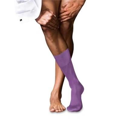 Bild av FALKE herr nr. 9 strumpor ventilerande bomull hög kvalitet silkeslen glans elegant förstärkta herrstrumpor platt söm tryckfri fotspets fin slät enfärgad business 1 par, Lila (rosa Iris 8943), 39 40 EU