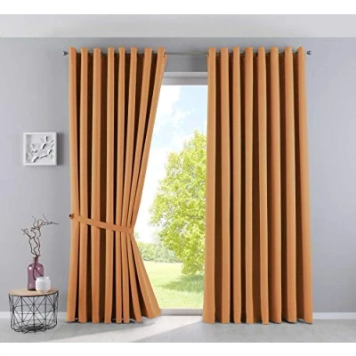 Bild av Gardinerlåda, gardiner, ogenomskinliga &quot;Newyork&quot; orange, H x B 225 295 cm, 2 pack, termiska mörkläggningsgardin, mörkläggningsöljetter, ljudisolerande, Oeko Tex