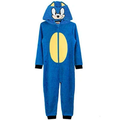 Bild av sonic The Hedgehog Onesie för pojkar och flickor Barn blå mjuk allt i ett pyjamas med ansiktshuva 3D öron Barnens spelgåva, BLÅ, 4 5 År