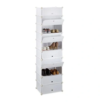 Bild av Relaxdays Skohylla 10 nivåer, skoskåp, stort plugghylla, utrymmesbesparande, hylla DIY, H x B D 176 49 37 cm, vit
