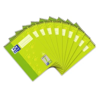 Bild av Oxford Skolblock A5, linjerad, 40 ark, huvudspiral, grön, 10 pack